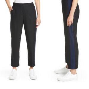 Club Monaco Ryanne Tuxedo Stripe wool blend pant in Black and Navy Stripe